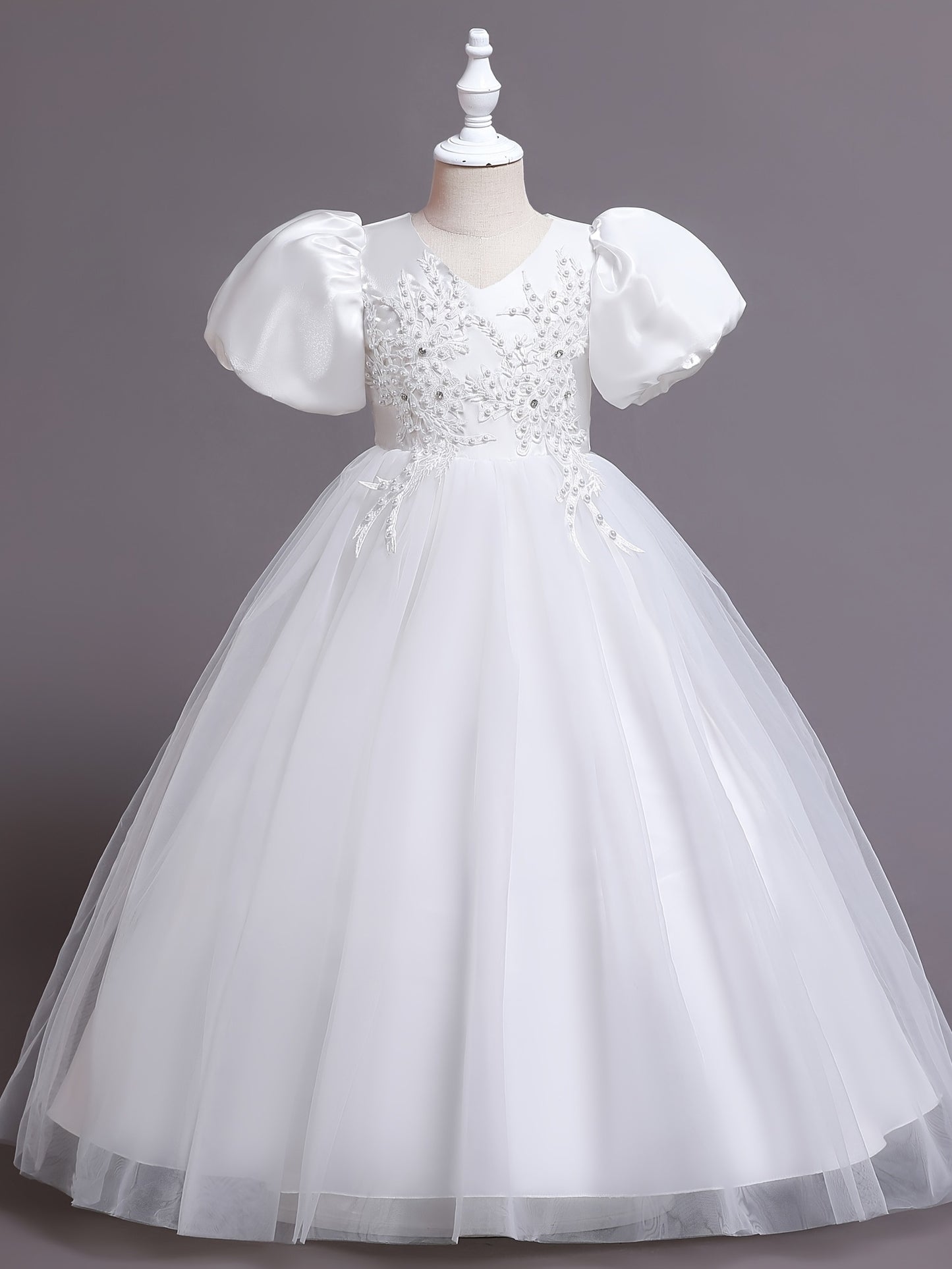 Elegant V-neck Puff Sleeve Embroidered Princess Dress
