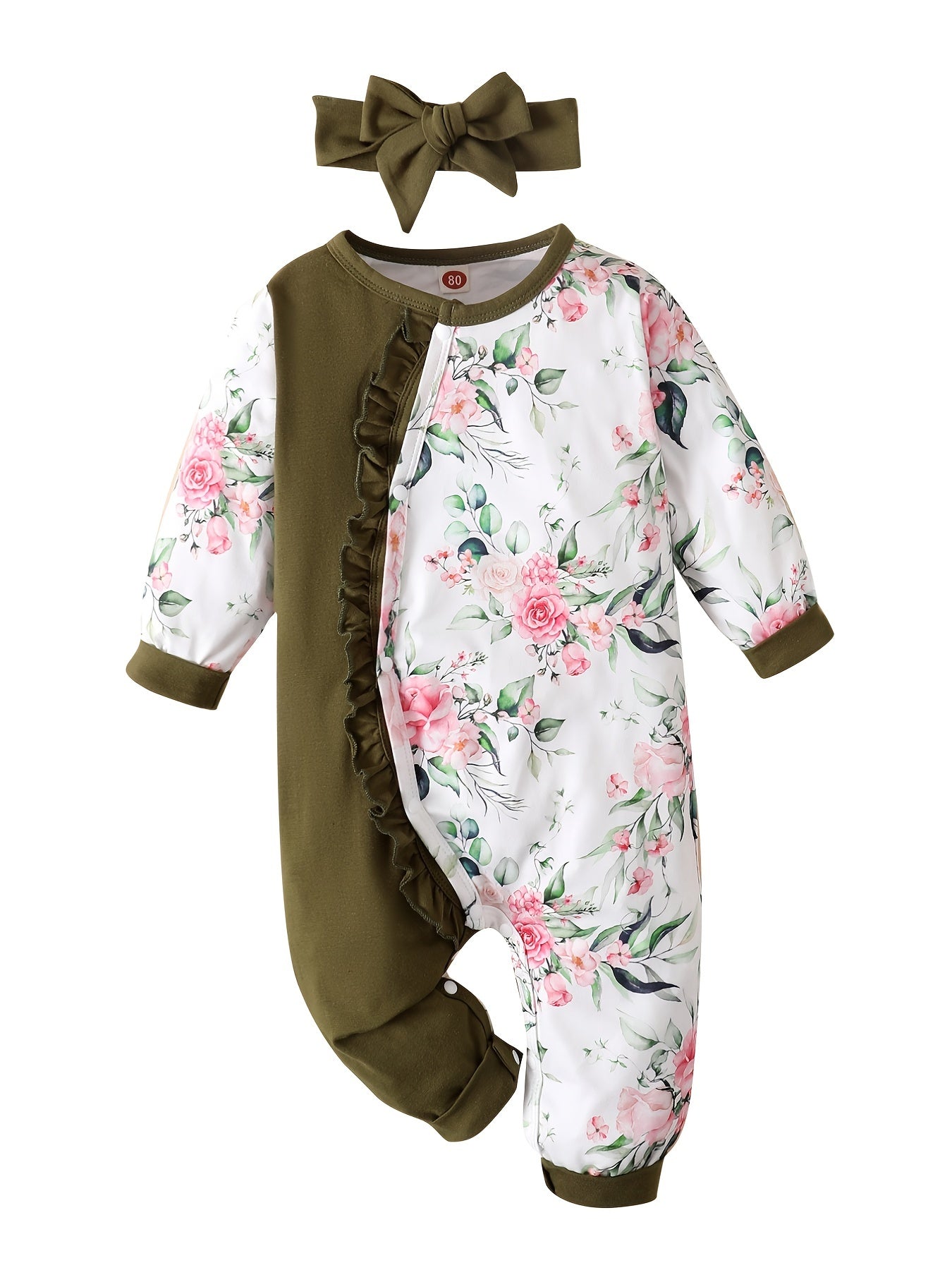 Newborn Infant Ruffle Romper with Floral Print