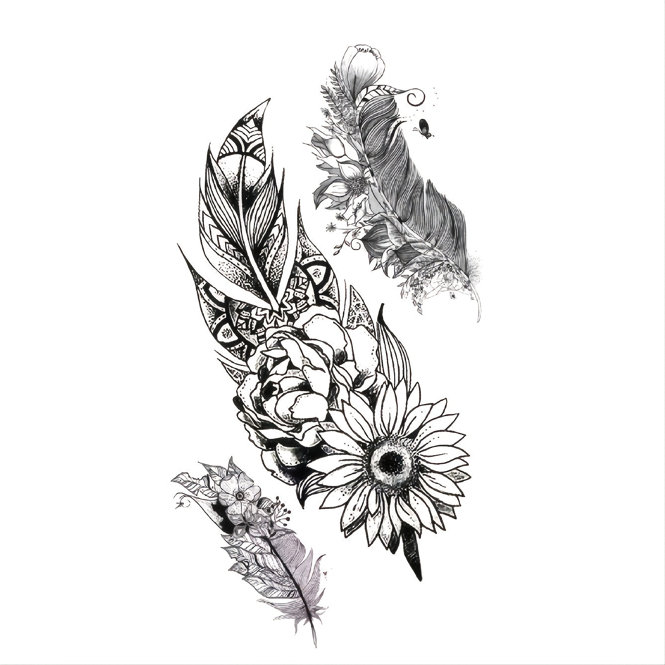 6-Piece Grass Print Pattern Big Flower Arm Tattoo Decals