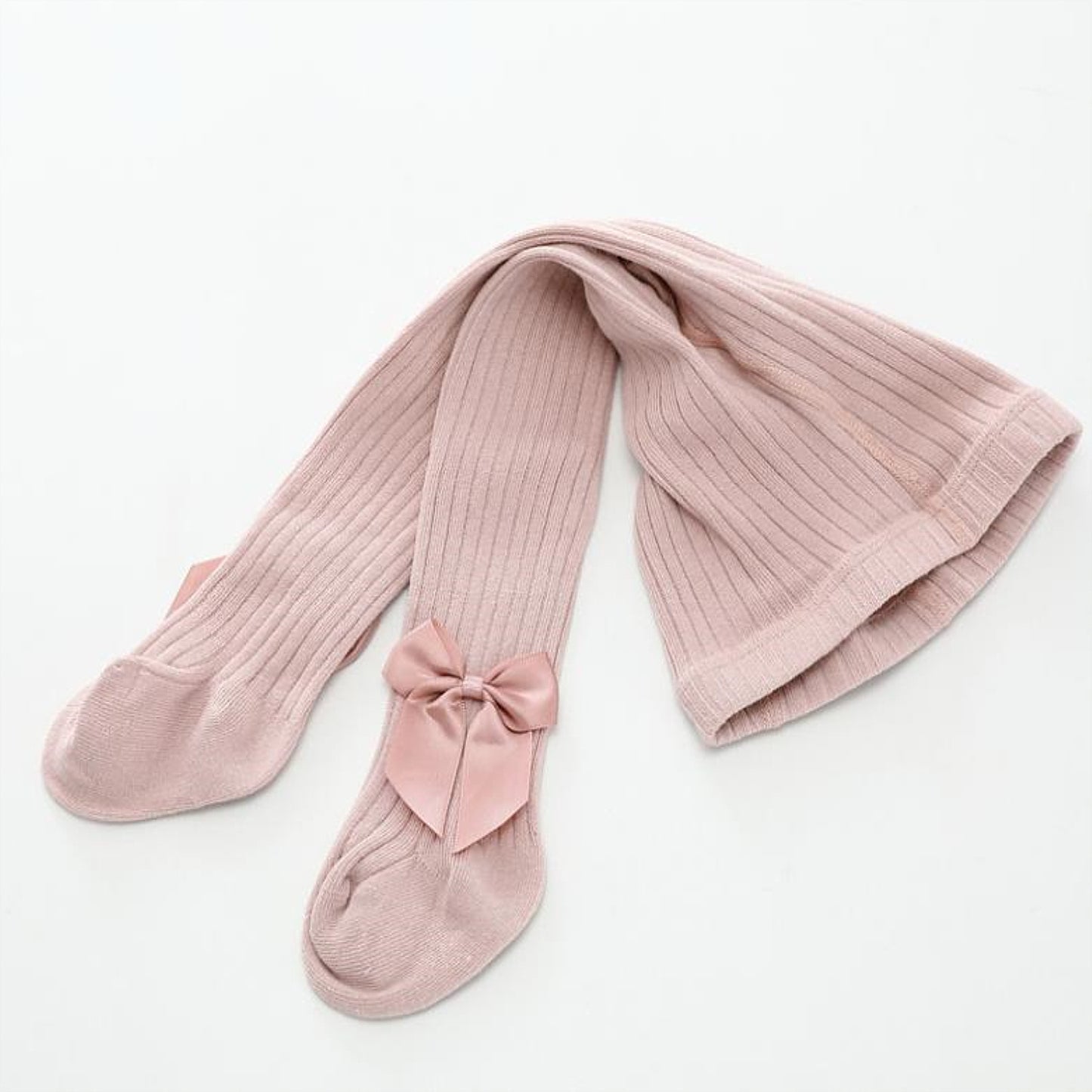 Seamless Cable Knit Tights with Bow for Baby Girls