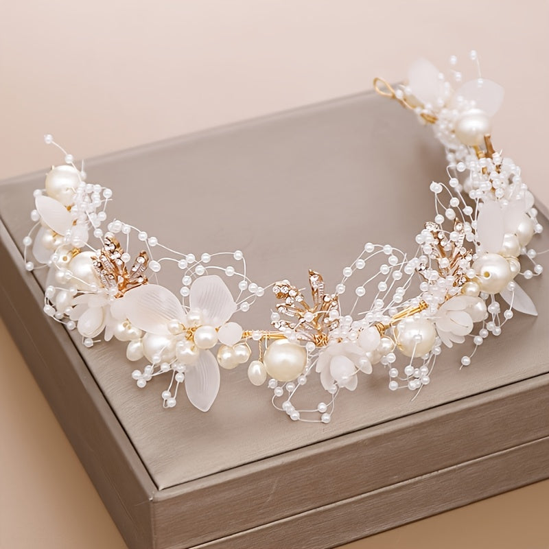 Crystal Pearl Flower Tiara Headband for Women