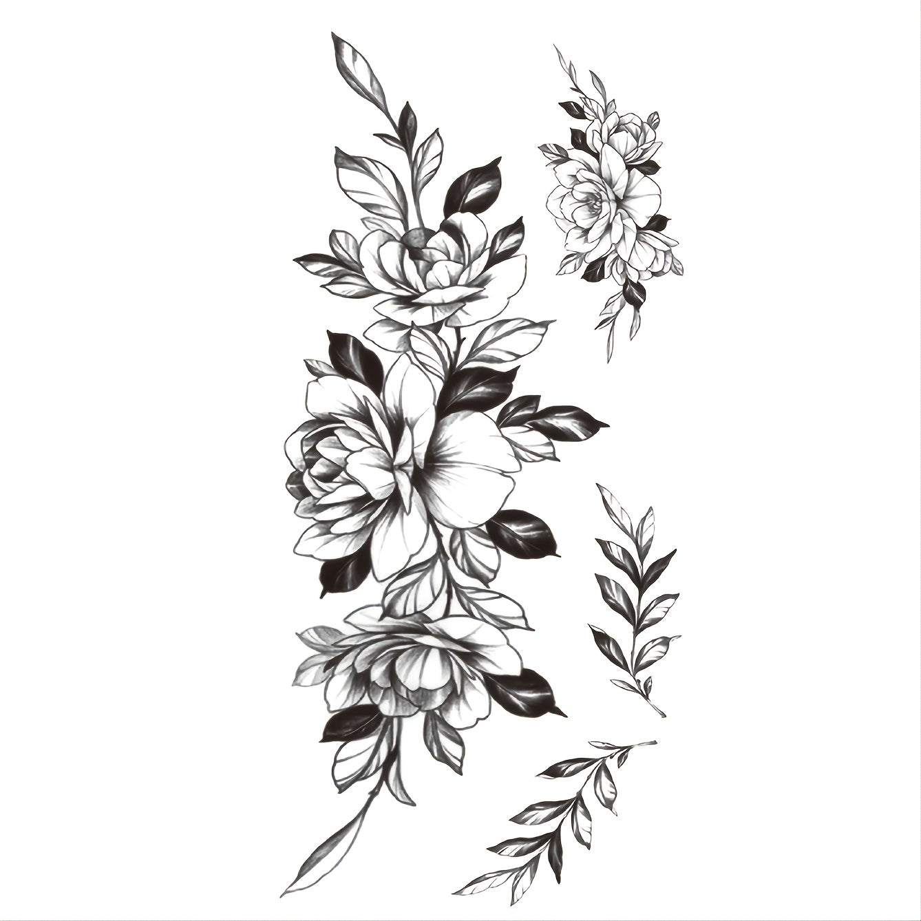 6-Piece Grass Print Pattern Big Flower Arm Tattoo Decals