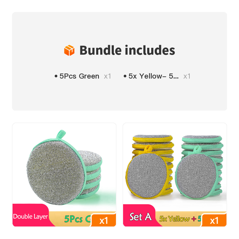 5/10PCS Double-Sided Dishwashing Sponges