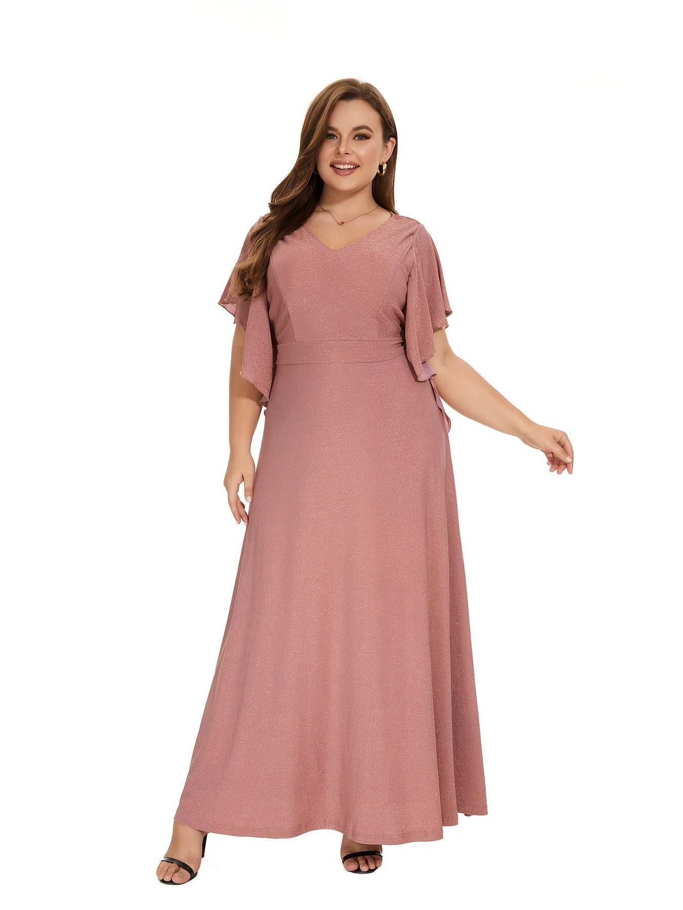 Flattering Plus Size Ruffle Sleeve Maxi Dress