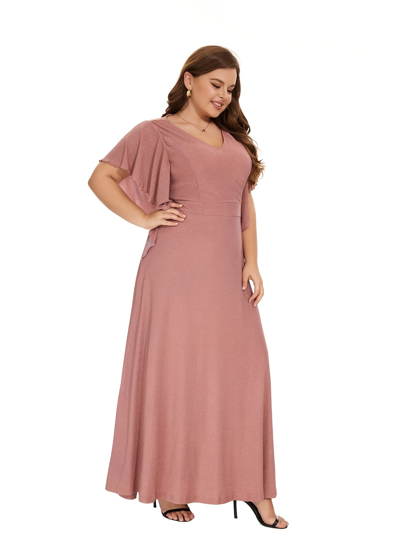 Flattering Plus Size Ruffle Sleeve Maxi Dress