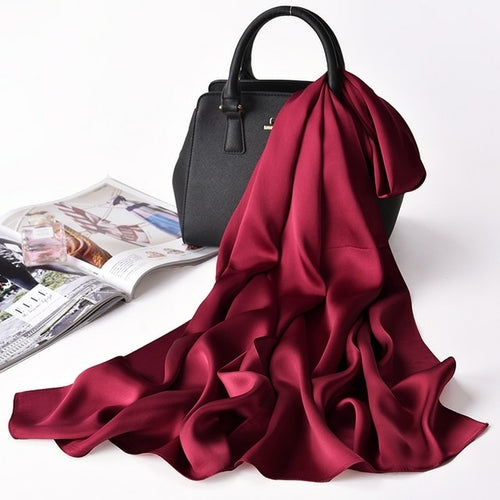 "Elegant Natural Silk Red Scarf for Women - Perfect Spring Foulard for adding a touch of luxury to any outfit"