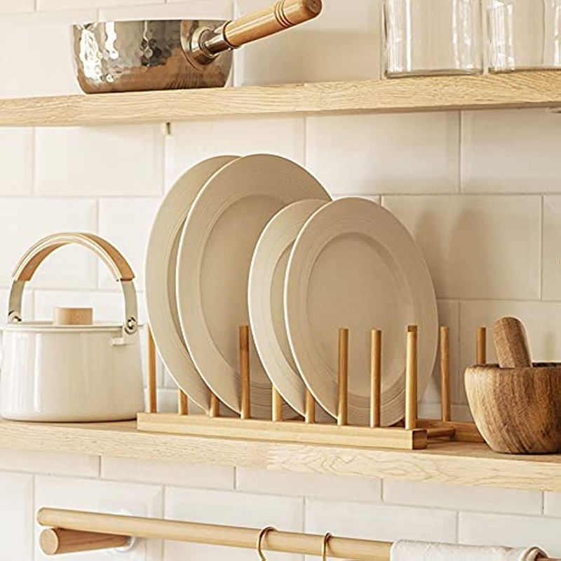 2 Piece Bamboo Wooden Dish Rack Set