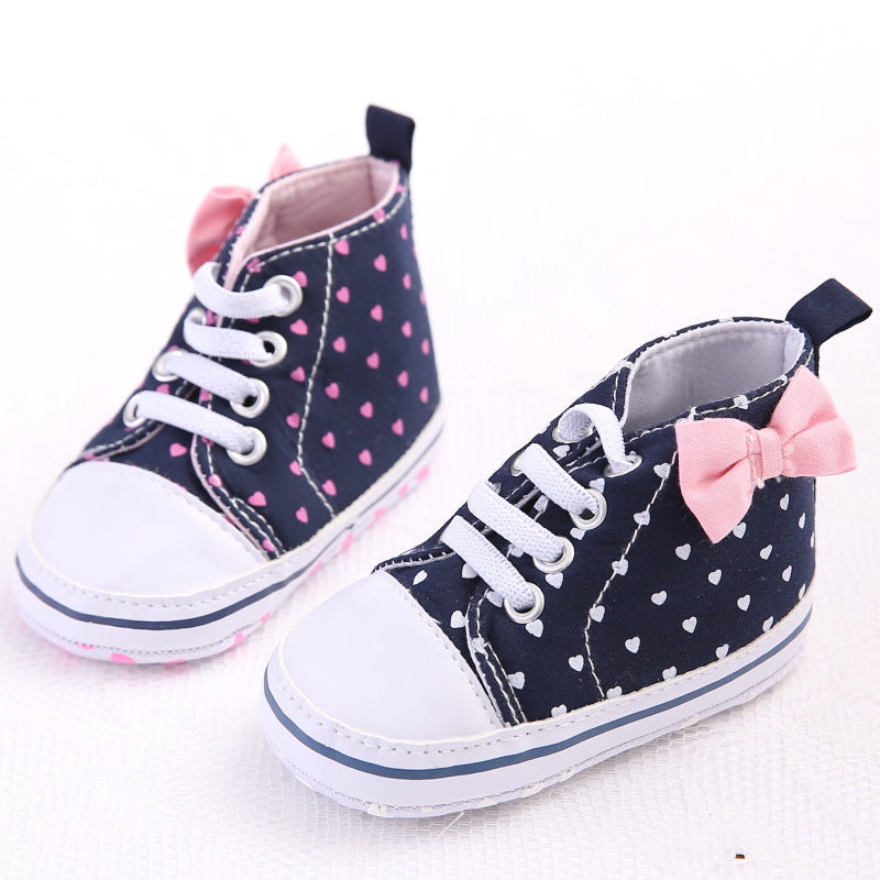 Heart Print Bow High Top Canvas Shoes for Baby Girls