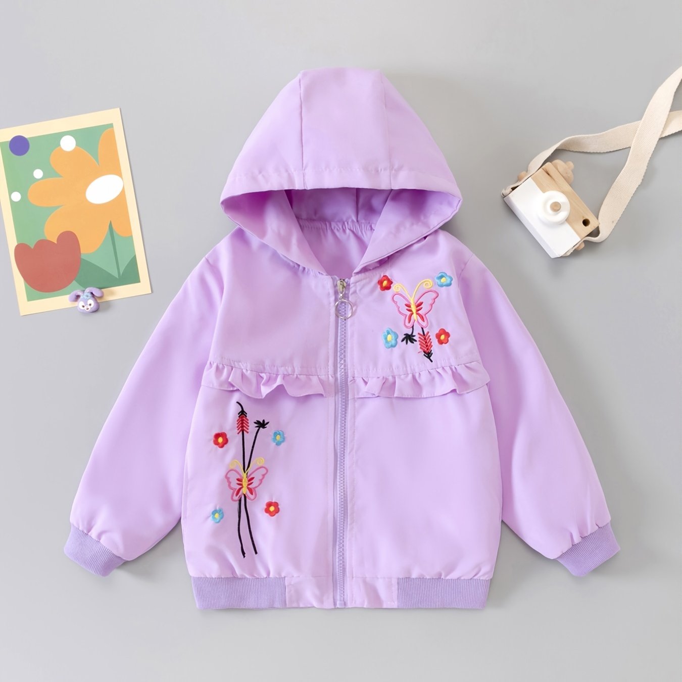 Girls Butterfly Embroidered Hooded Jacket