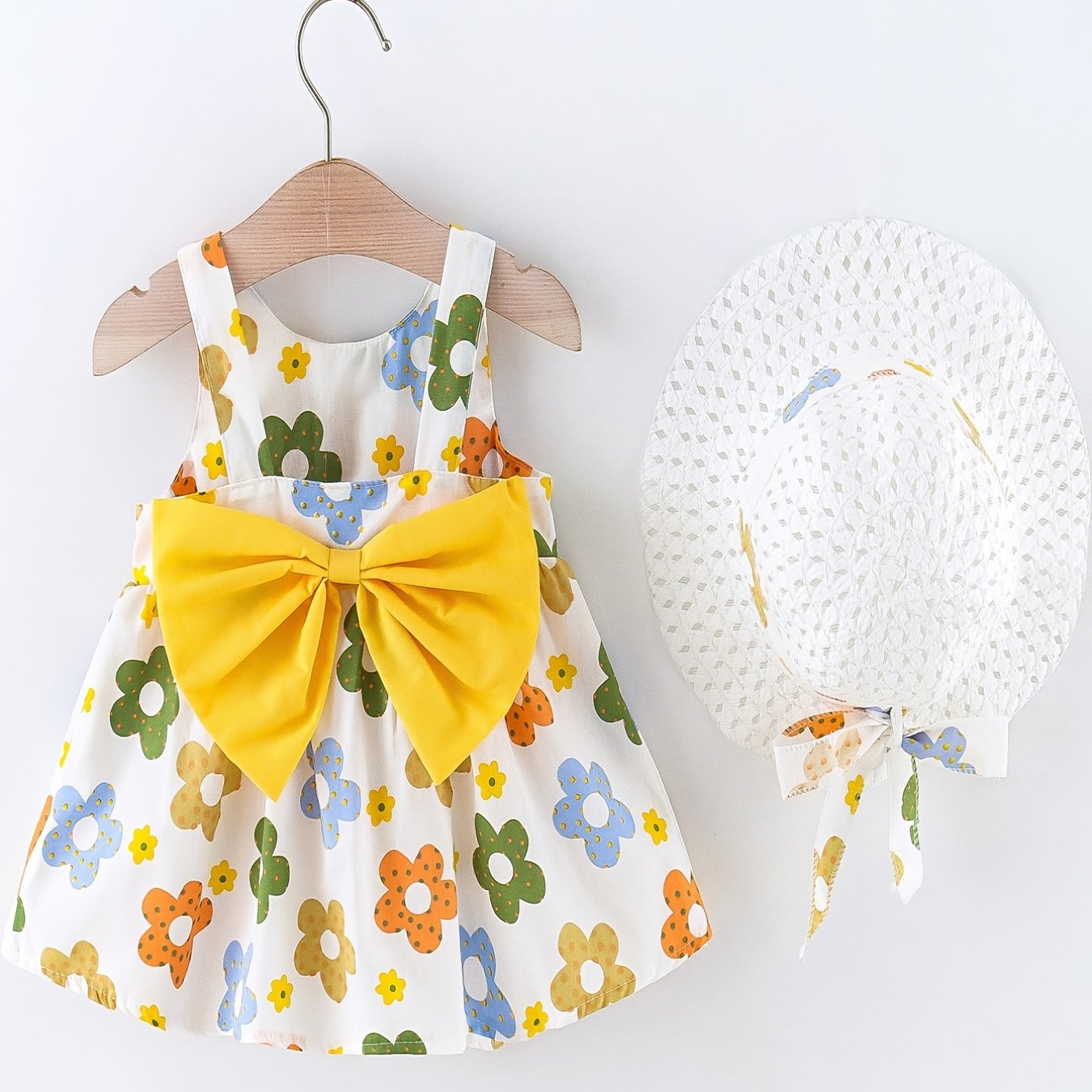 Infant Little Girls Sleeveless Princess Dress + Hat Set with Big Bowknot Design