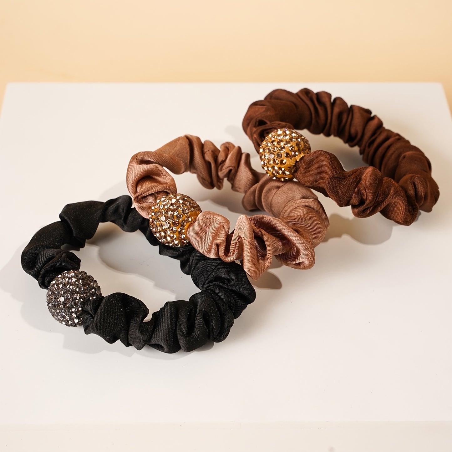 3PCS Rhinestone Silky Seamless Hair Scrunchies