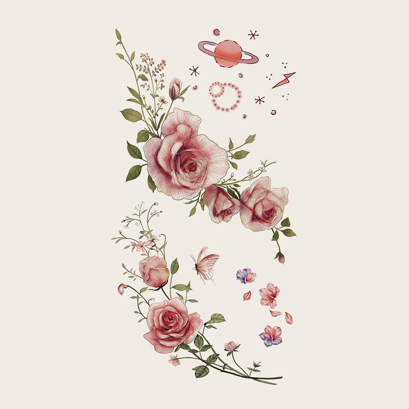6-Piece Beautiful Flower Printed Body Tattoo Stickers