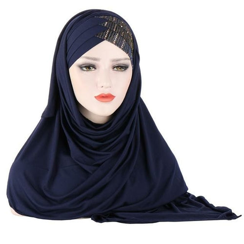 2020 New Sequins Glitter Forehead Cross Muslim Hijab Scarf