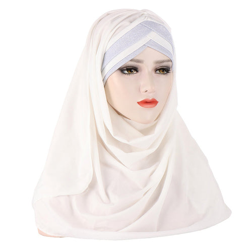 2020 New Sequins Glitter Forehead Cross Muslim Hijab Scarf
