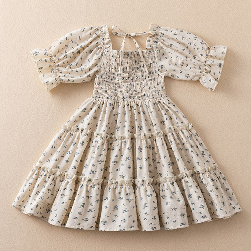 New 2023 Summer Dress for Girls with Floral Print and Puff Sleeves