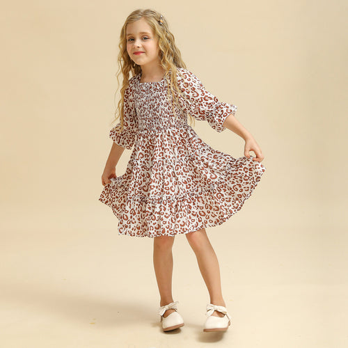 New 2023 Summer Dress for Girls with Floral Print and Puff Sleeves