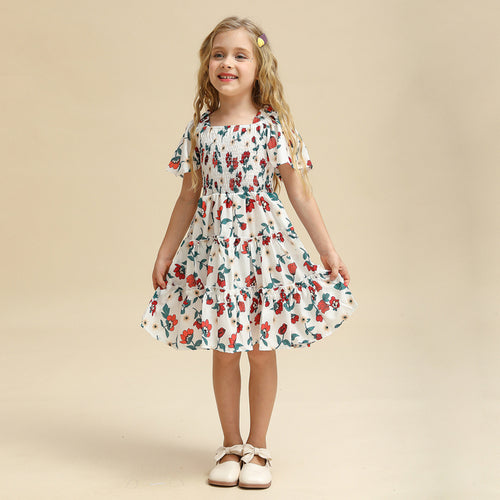 New 2023 Summer Dress for Girls with Floral Print and Puff Sleeves