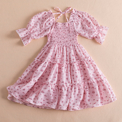 New 2023 Summer Dress for Girls with Floral Print and Puff Sleeves