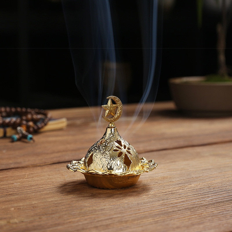 Golden Portable Incense Tower with Star and Moon Design for Eid al-Fitr Celebrations