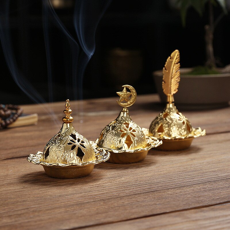 Golden Portable Incense Tower with Star and Moon Design for Eid al-Fitr Celebrations