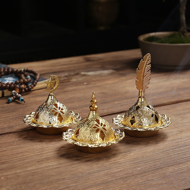 Golden Portable Incense Tower with Star and Moon Design for Eid al-Fitr Celebrations