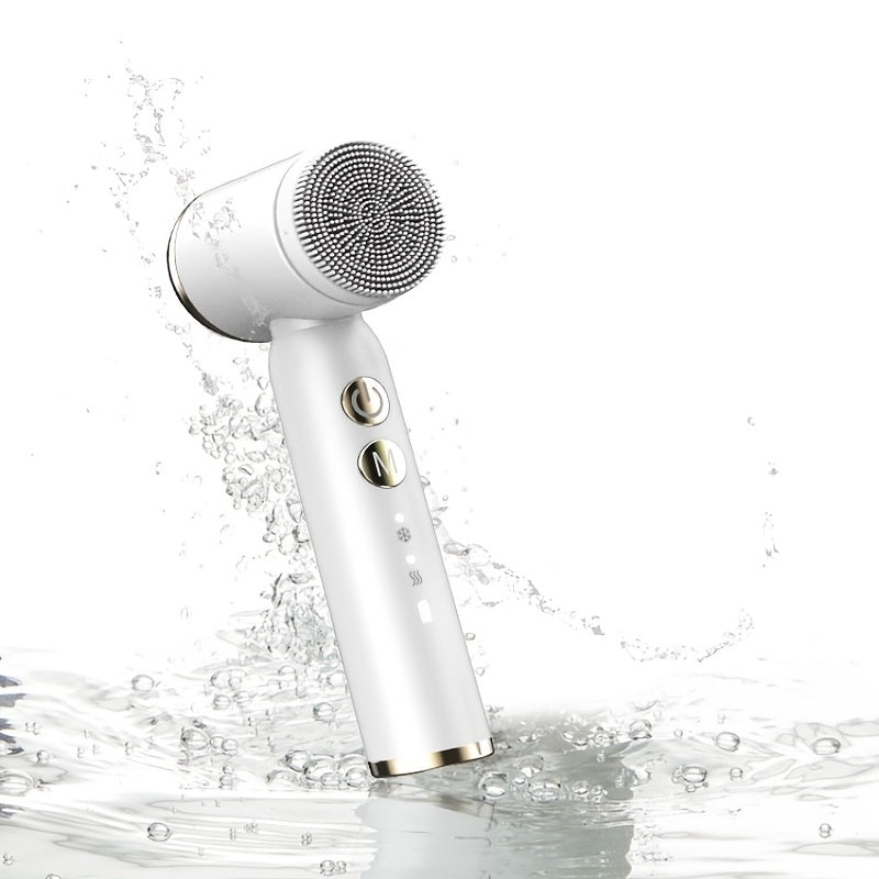 Electric Facial Cleansing Brush: Sonic Vibrating Face Scrubber with Hot/Cold Compress and 6 Brush Heads