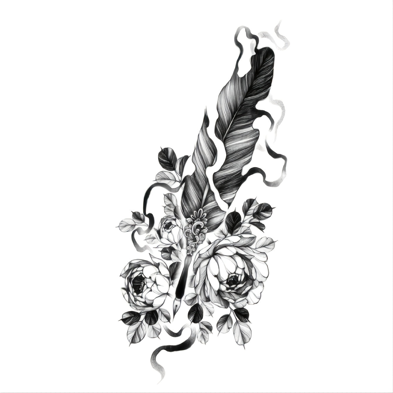 6-Piece Grass Print Pattern Big Flower Arm Tattoo Decals