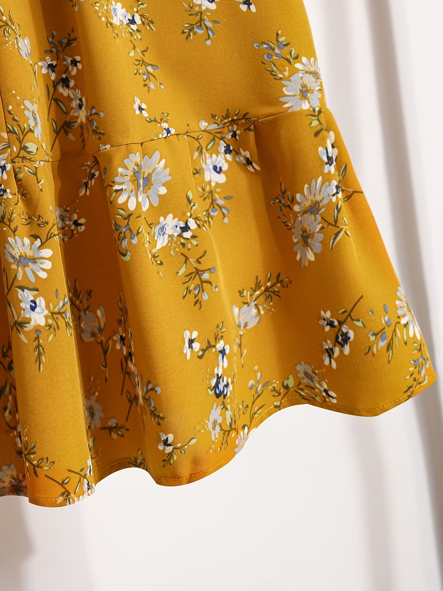 Elegant High Waist Bow Ditsy Floral Print Maxi Dress