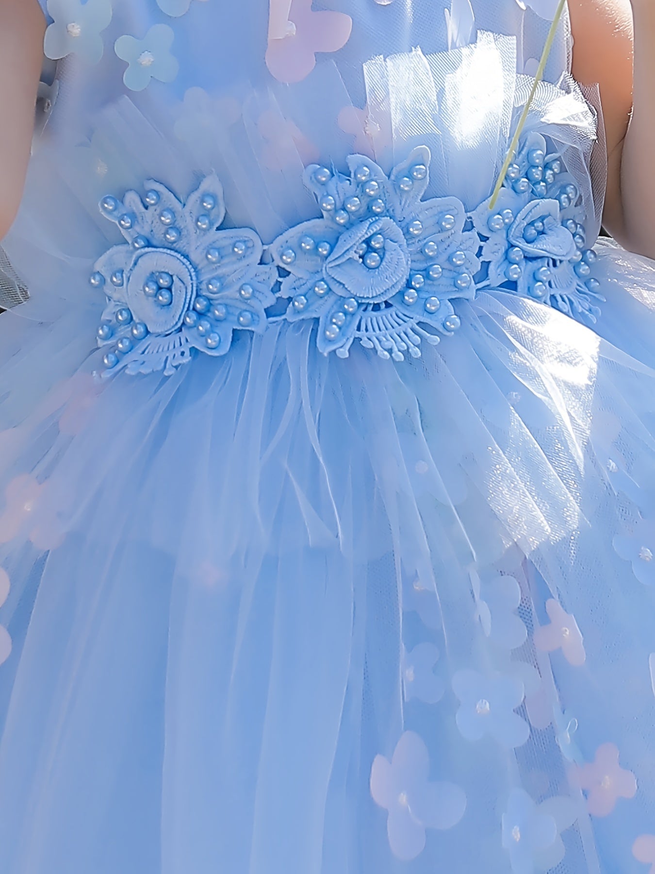 Girls Elegant Butterfly Decor Sleeveless Mesh Princess Dress