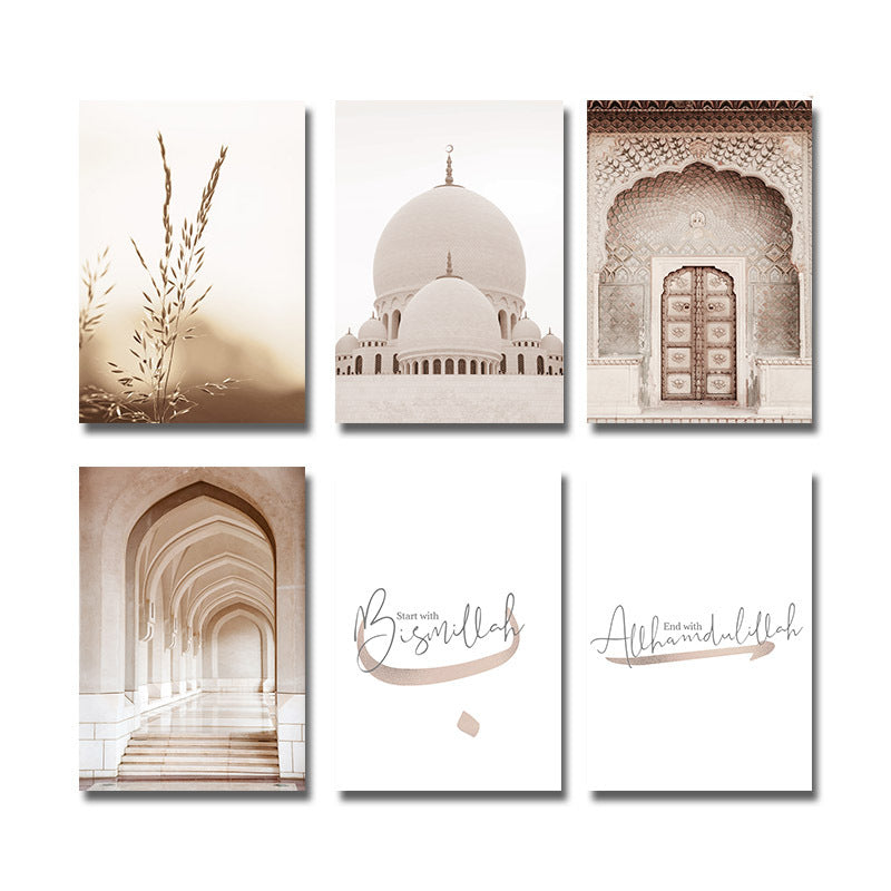 6 Piece Set of Mosque Ancient Door Islamic Art Canvas Paintings