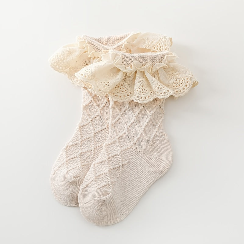 Baby Girls Ruffle Lace Ribbed Dance Socks
