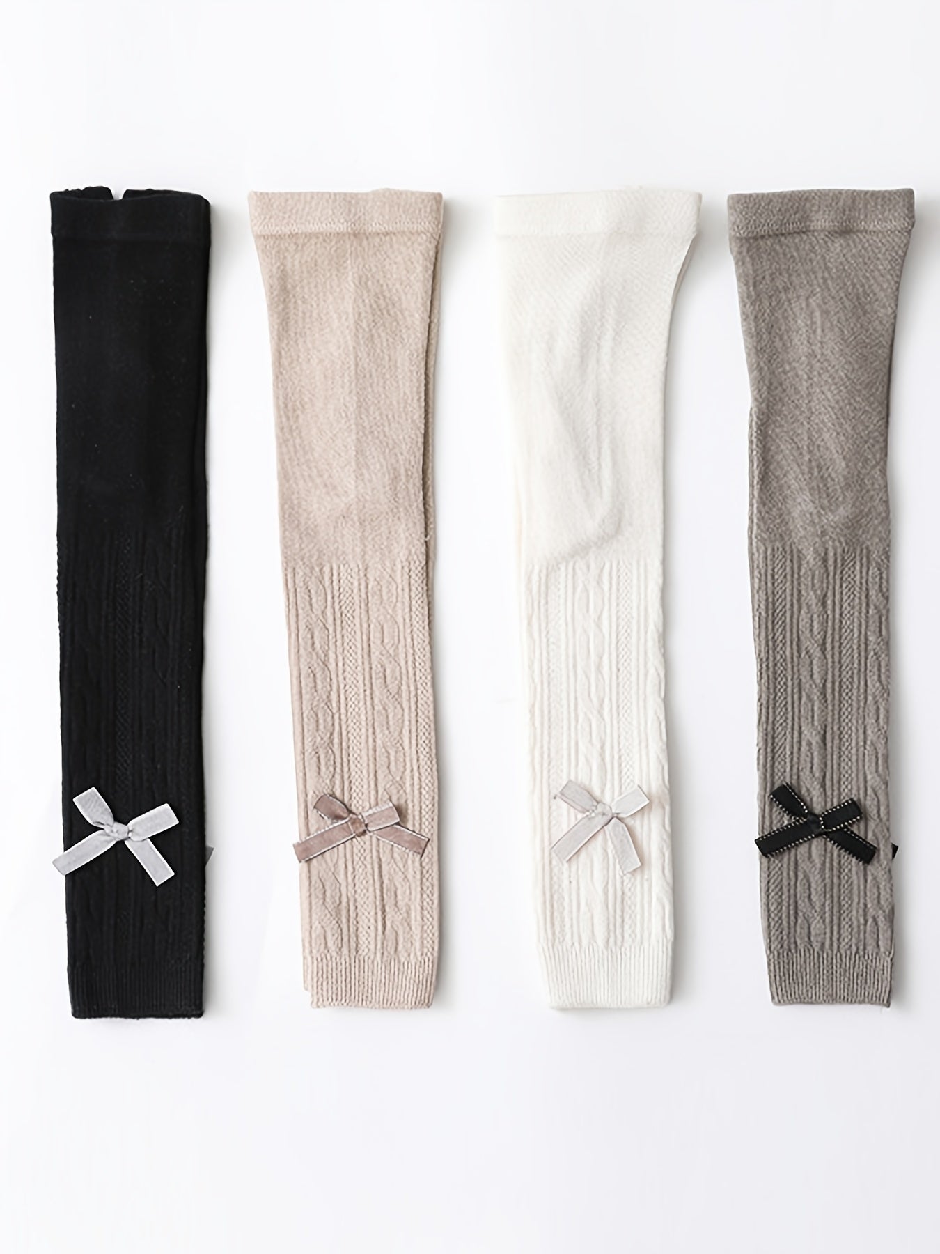Girls Cable Knit Tights with Bowknot Decor, Toddler High-Stretch Pantyhose, Leggings for Winter
