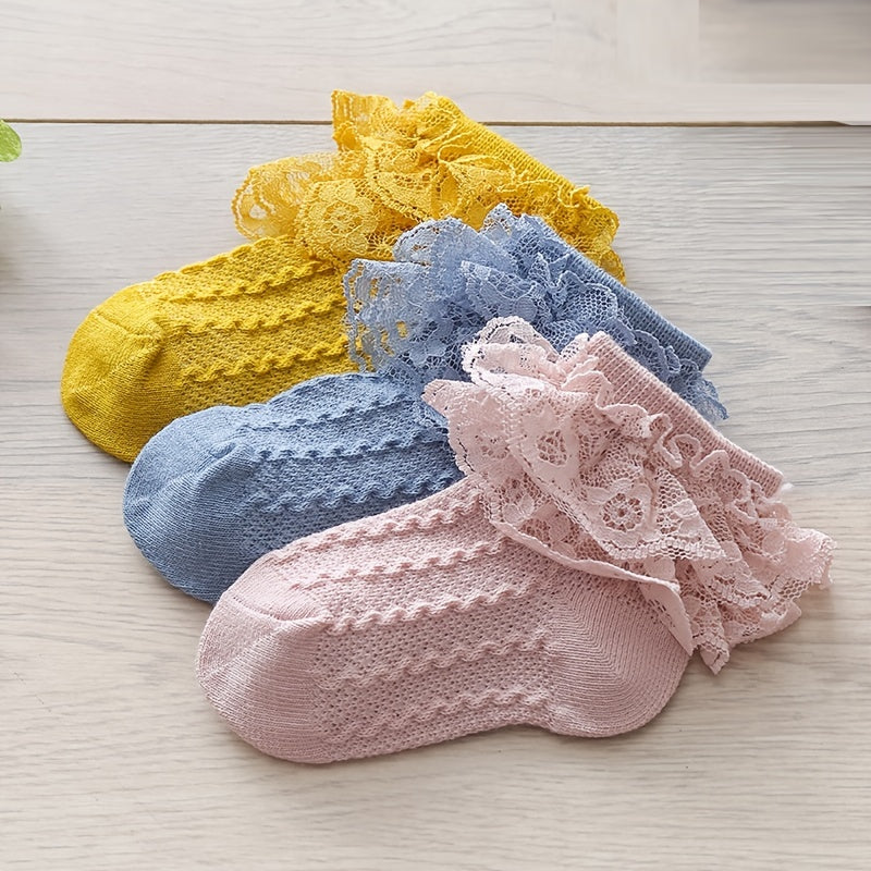 Toddler Girls Lace Flower Trim Dance Socks