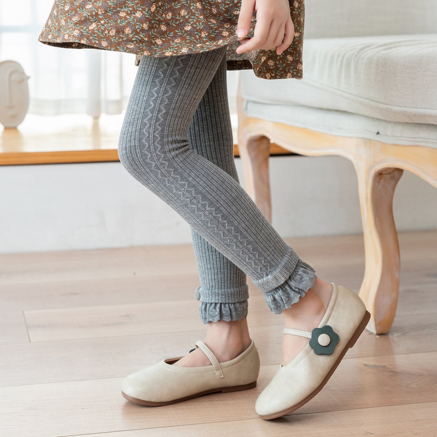 Soft Ribbed Lace Ruffle Footless Tights for Girls