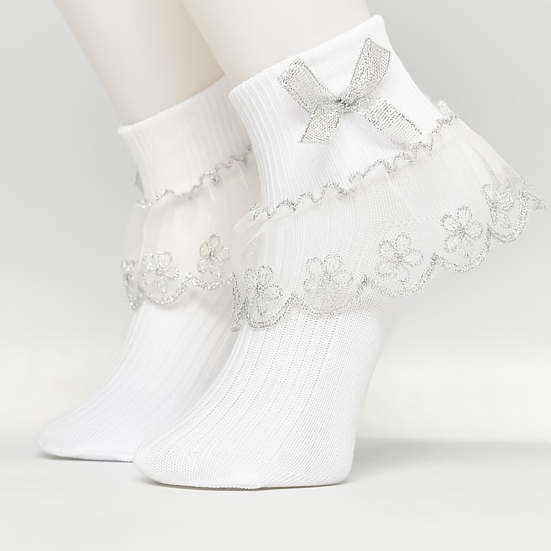 Toddler Girls Flower Ruffled Lace Bow Dance Socks
