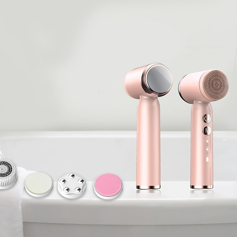 Electric Facial Cleansing Brush: Sonic Vibrating Face Scrubber with Hot/Cold Compress and 6 Brush Heads