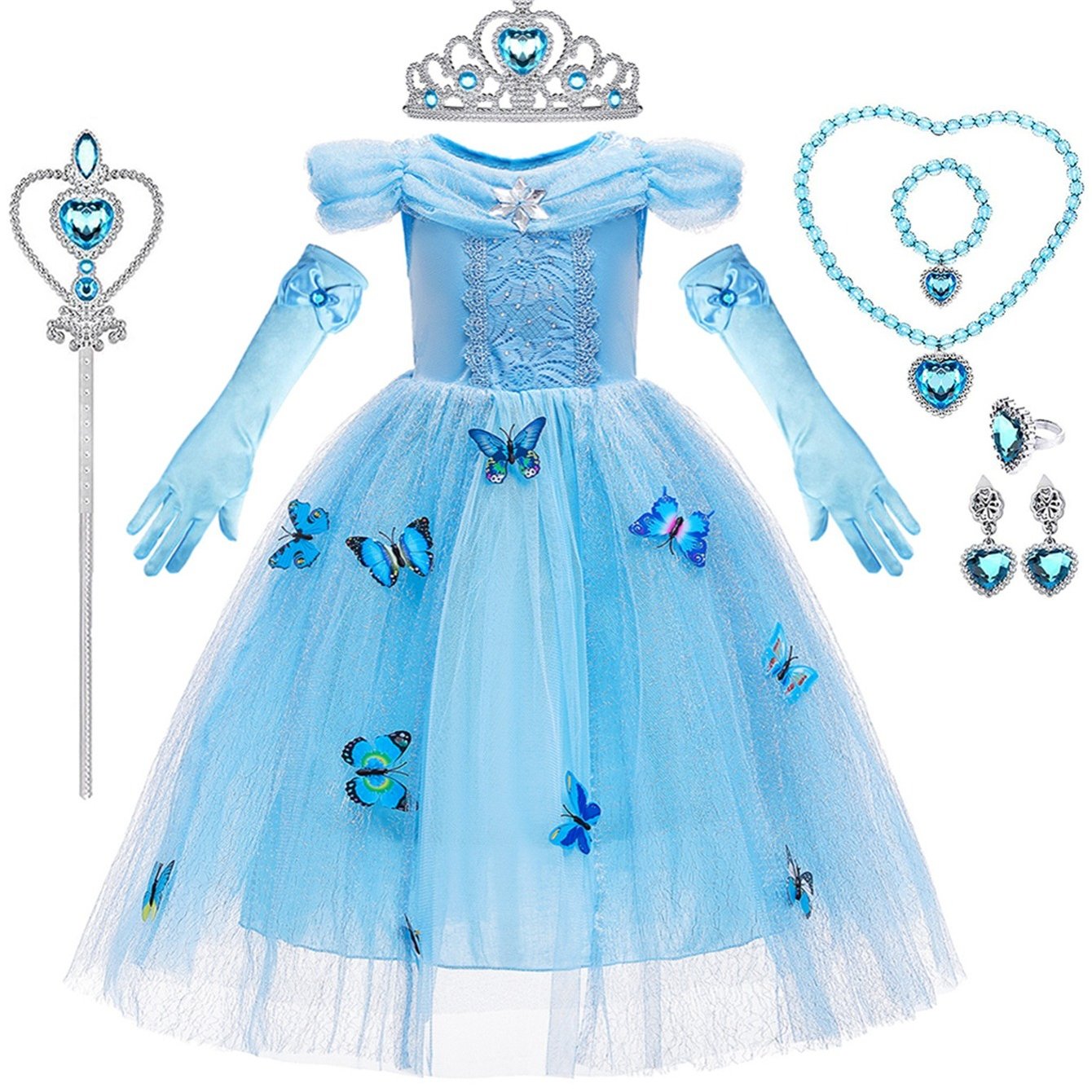 9pcs Cinderella Princess Dress Up Costume Set for Girls