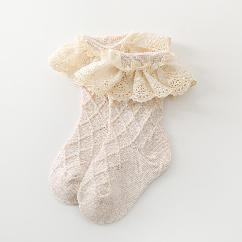 Baby Girls Ruffle Lace Ribbed Dance Socks