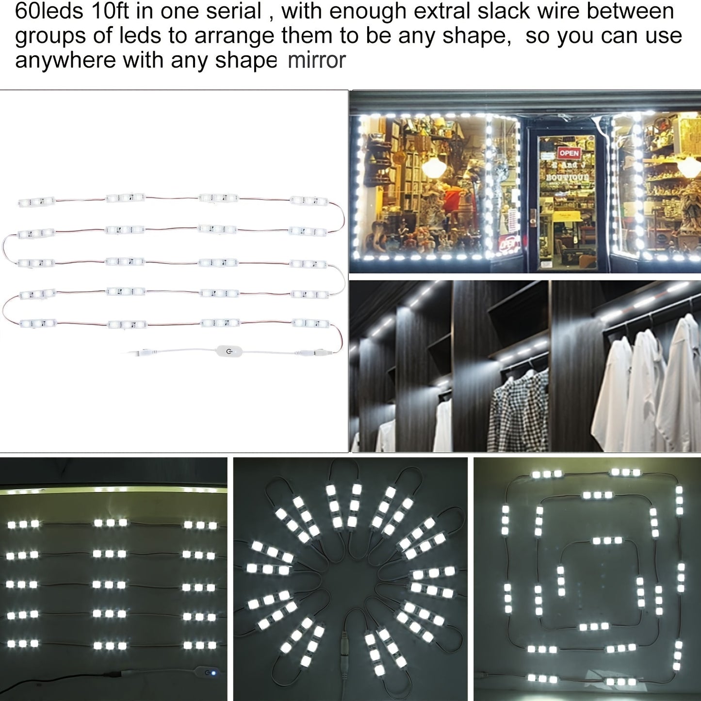 Bright White LED Mirror Lights Set - 10ft Vanity Makeup Strip Lights with Dimmable Touch Control