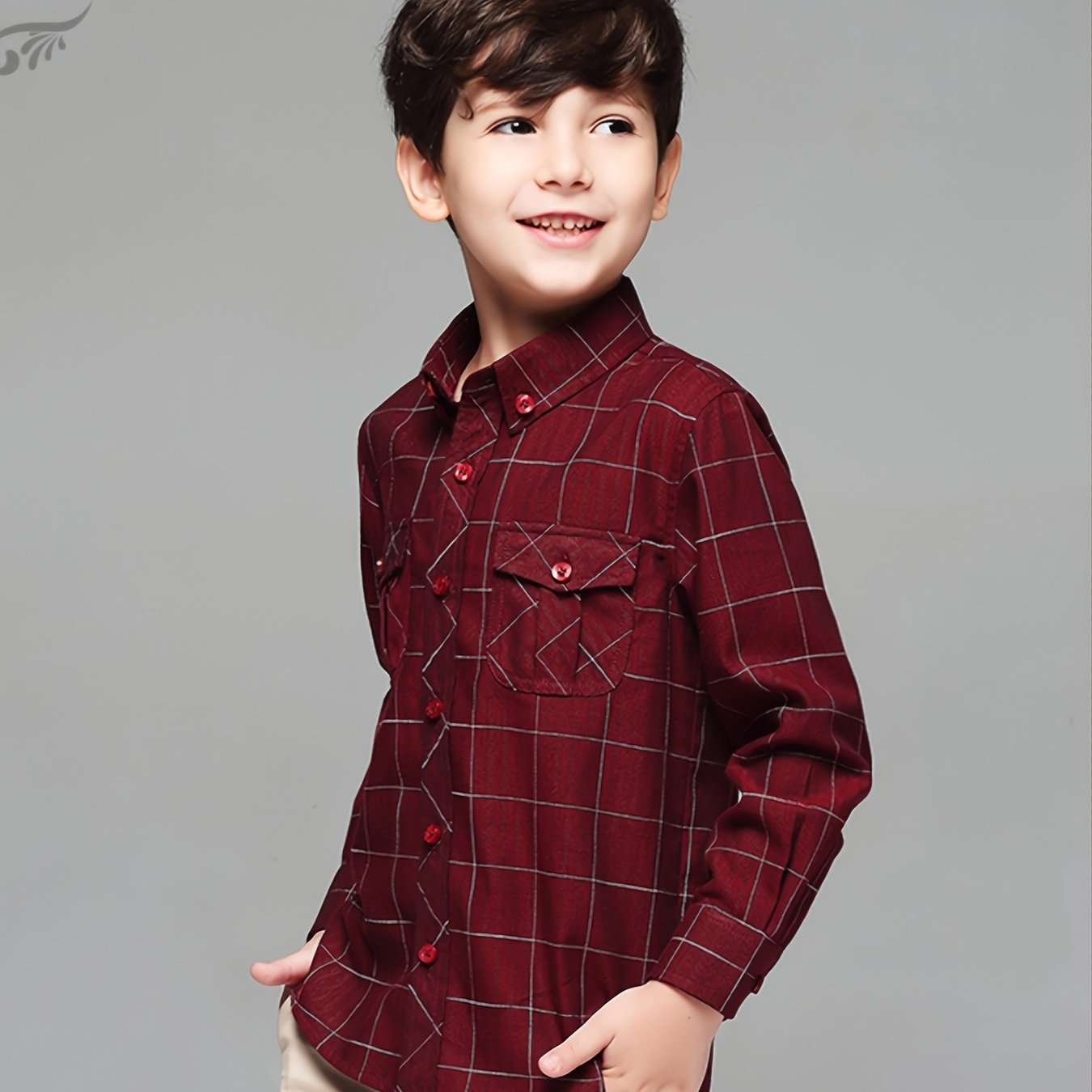 Boys' Casual Cotton Plaid Shirt with Pocket