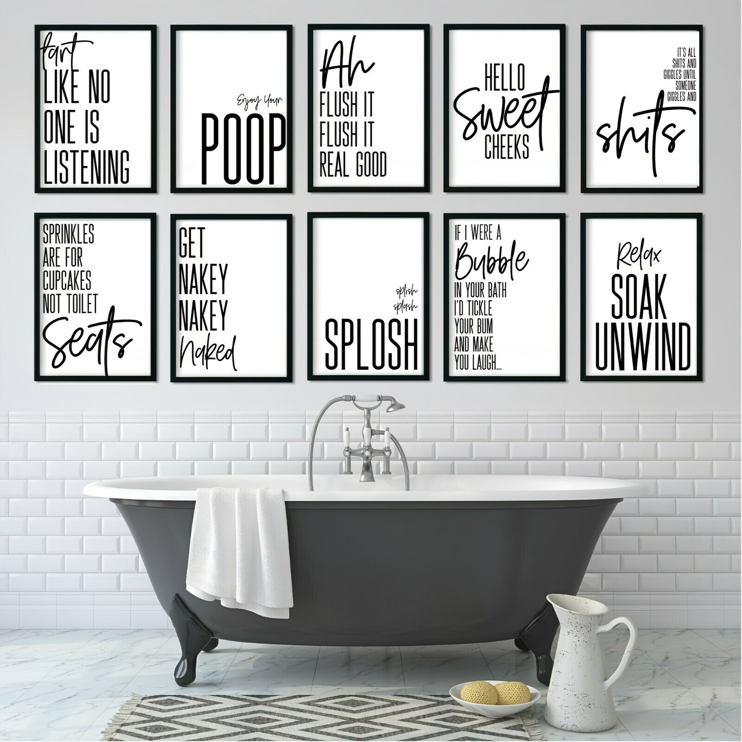 10pcs Bathroom Funny Quotes Posters - Frameless, 12"x8"
