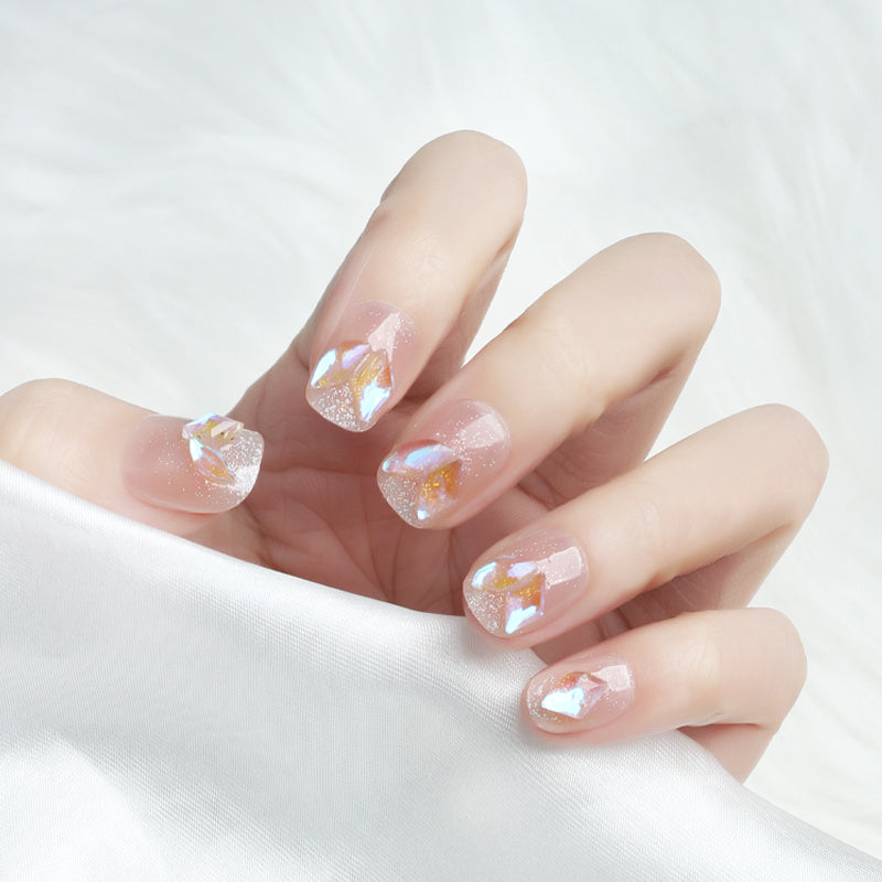 3D Butterfly Fake Nails: Add a touch of sparkle to your nails with these short pink glitter false nails