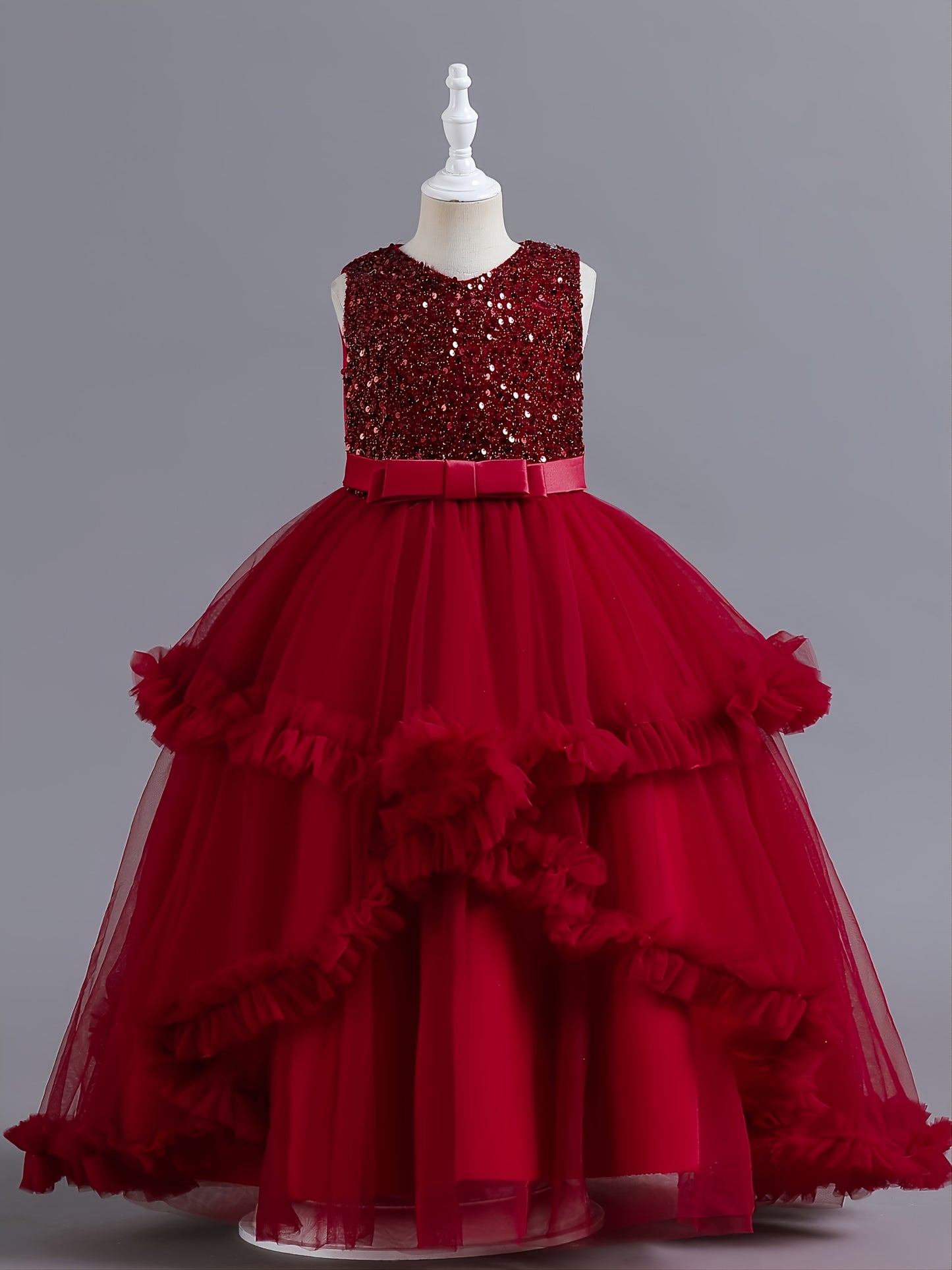 Girls Elegant Sleeveless Sequined Princess Dress