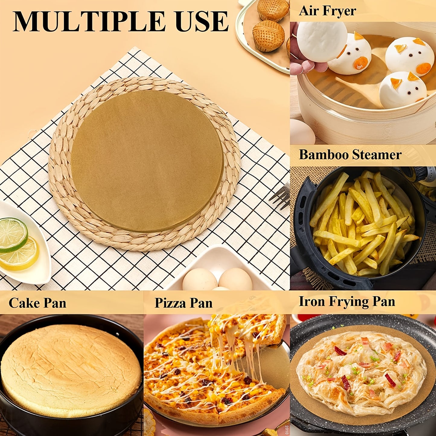 100pcs 8 Inch Non-Stick Baking Paper for Cake Pan, Air Fryer, Spring Pot, Bamboo Steamer, and More