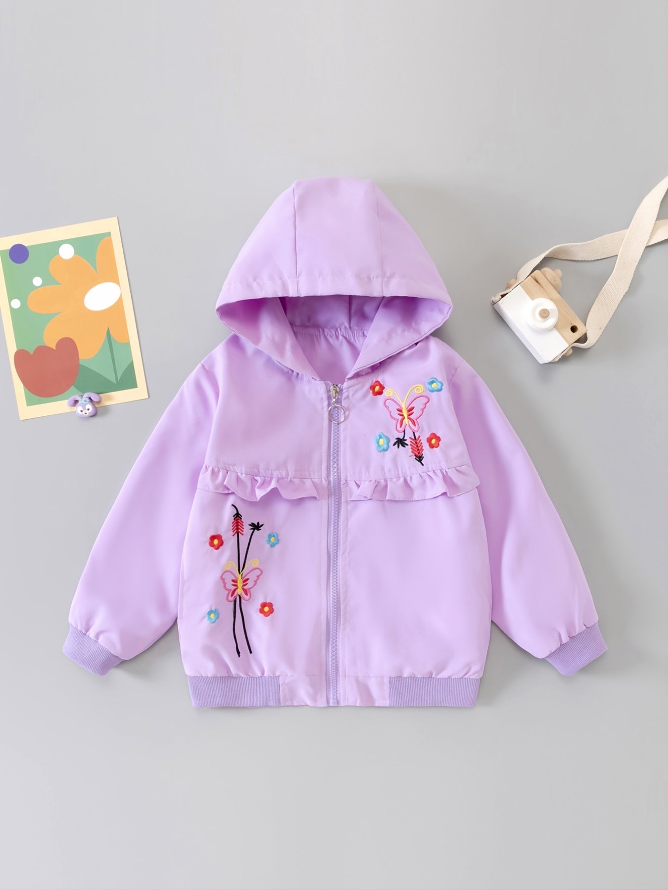 Girls Butterfly Embroidered Hooded Jacket