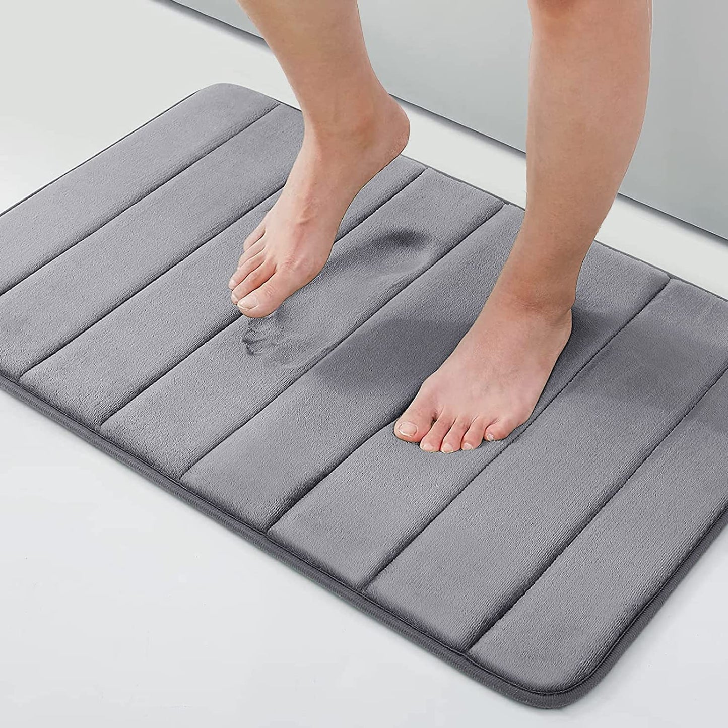 1pc Memory Foam Soft Bath Mats - Non Slip Absorbent Bathroom Rugs Rubber Back Runner Mat For Kitchen Bathroom Floors , Grey
