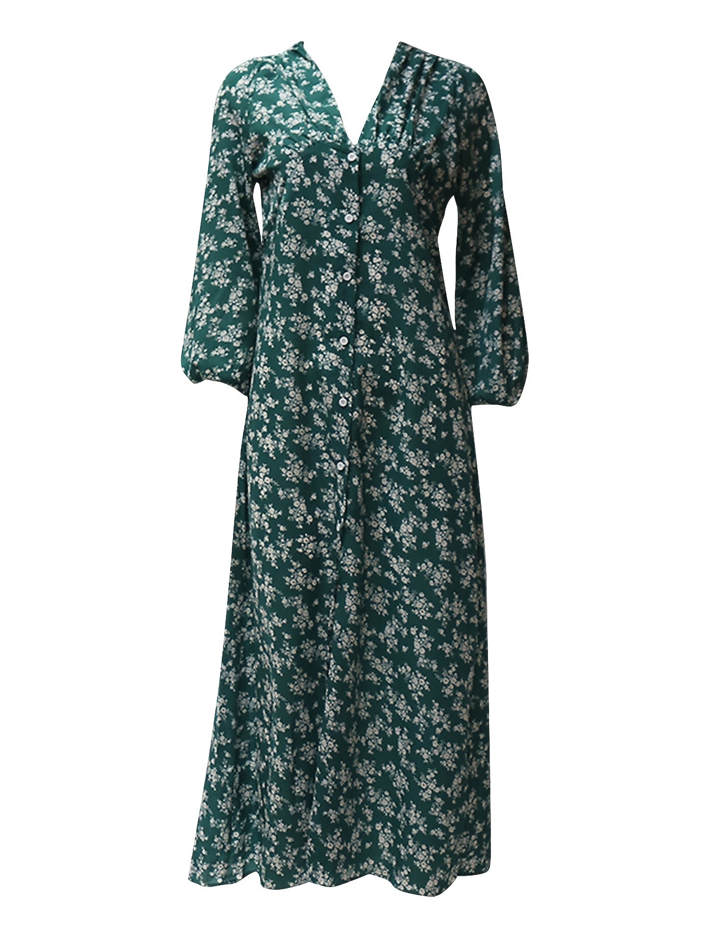 Women's Dirty Floral V Neck Long Sleeve Maxi Dress