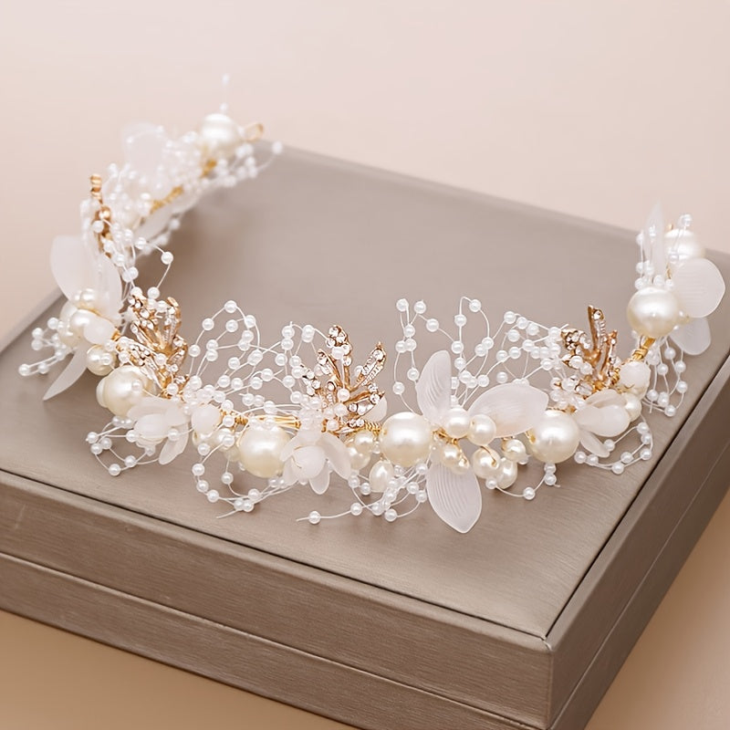 Crystal Pearl Flower Tiara Headband for Women