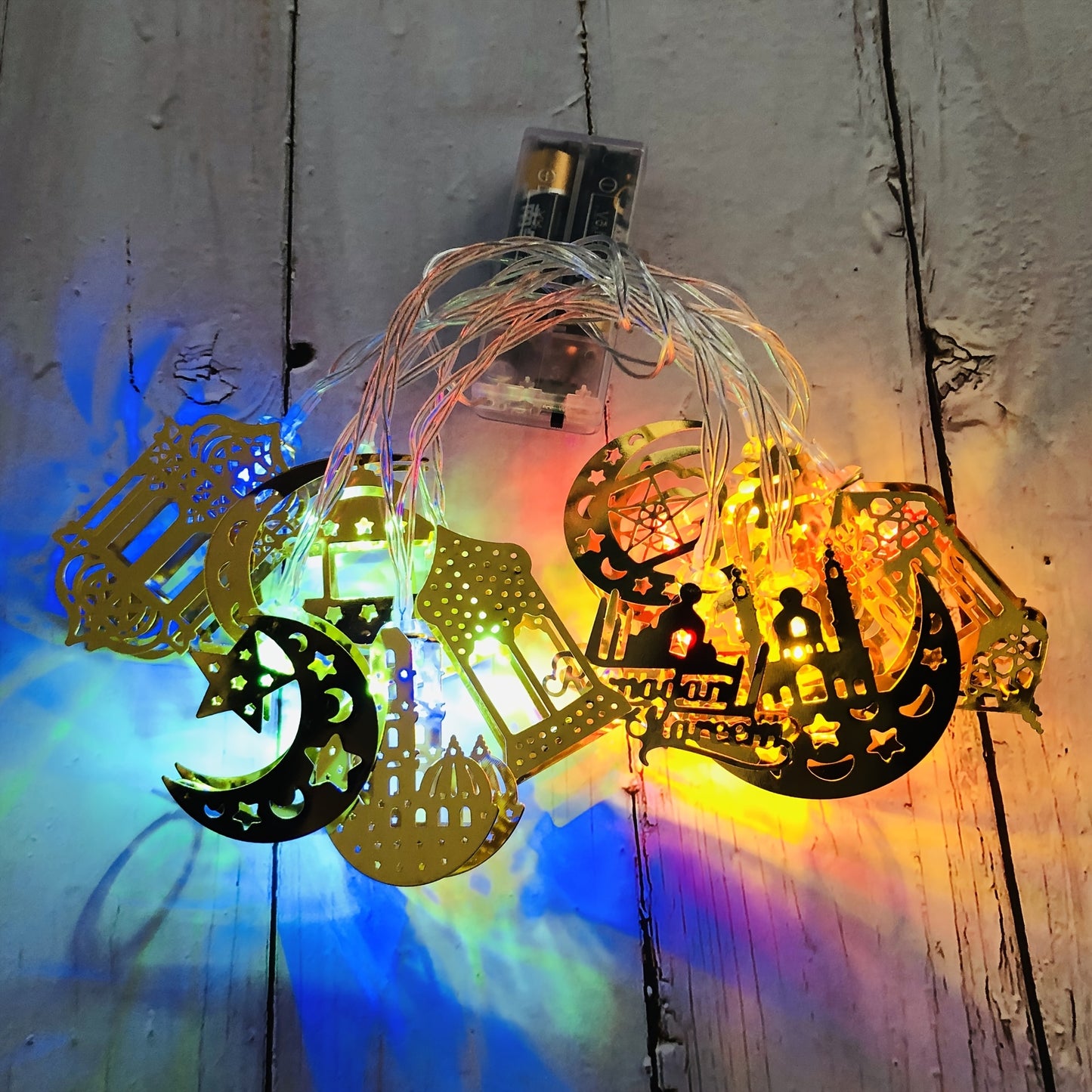6.56 Feet 10 LEDs Eid Moon Star Kerosene Lantern Lamp, Battery Operated for Ramadan Outdoor Home Decoration Party Supplies, Ramadan Kareem, Holiday Accessory (Warm White Color)