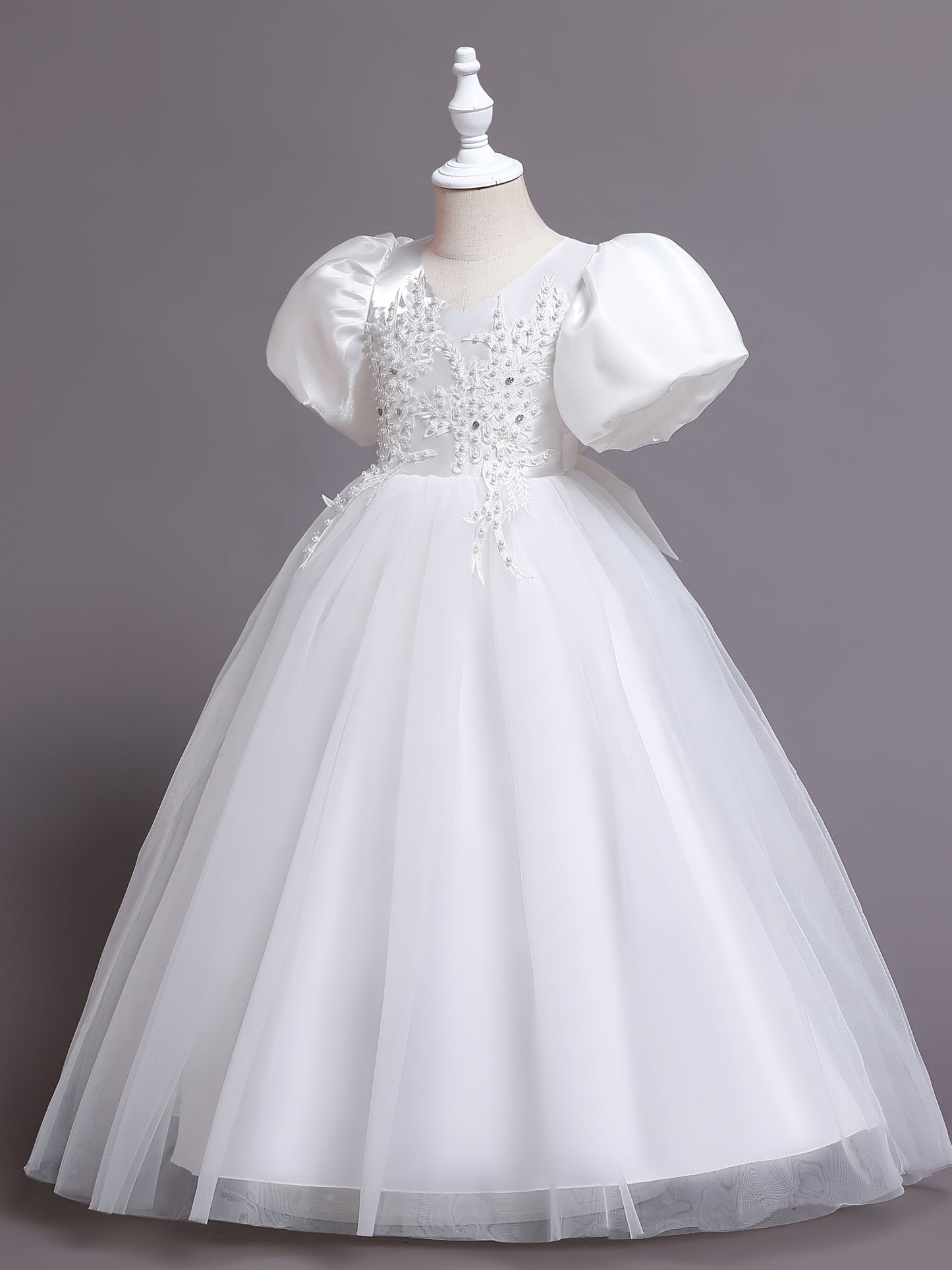Elegant V-neck Puff Sleeve Embroidered Princess Dress